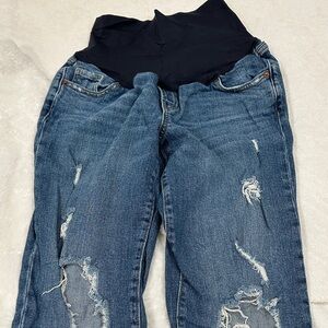 Classic Blue High Rise Distressed Jeans maternity crop jeans distressed size 6